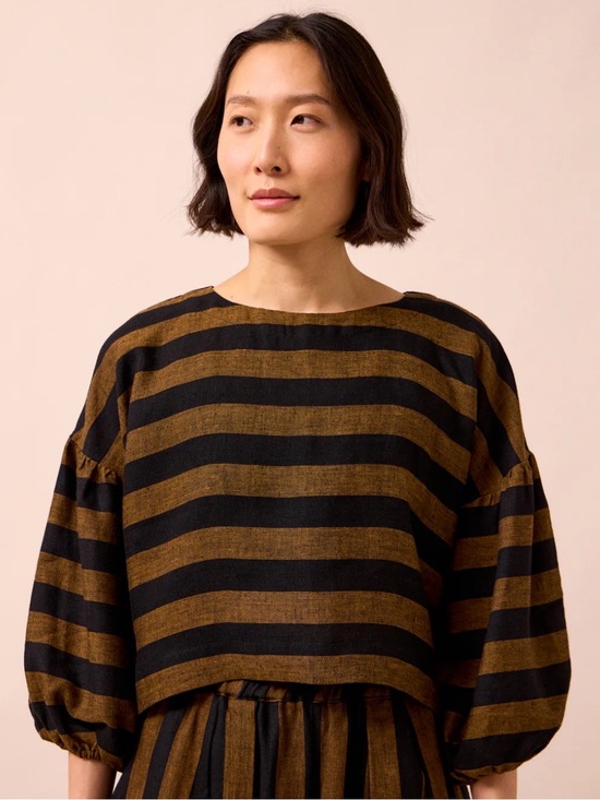 Beyond Nine Tops - Beyond Nine Aisha Linen Top in Rust Stripe